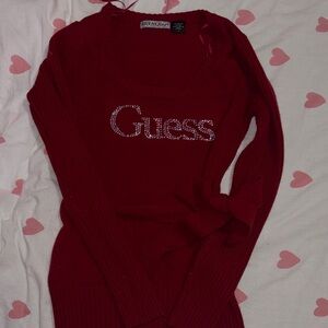 Guess Red Knit Sweater with Silver logo and red tie